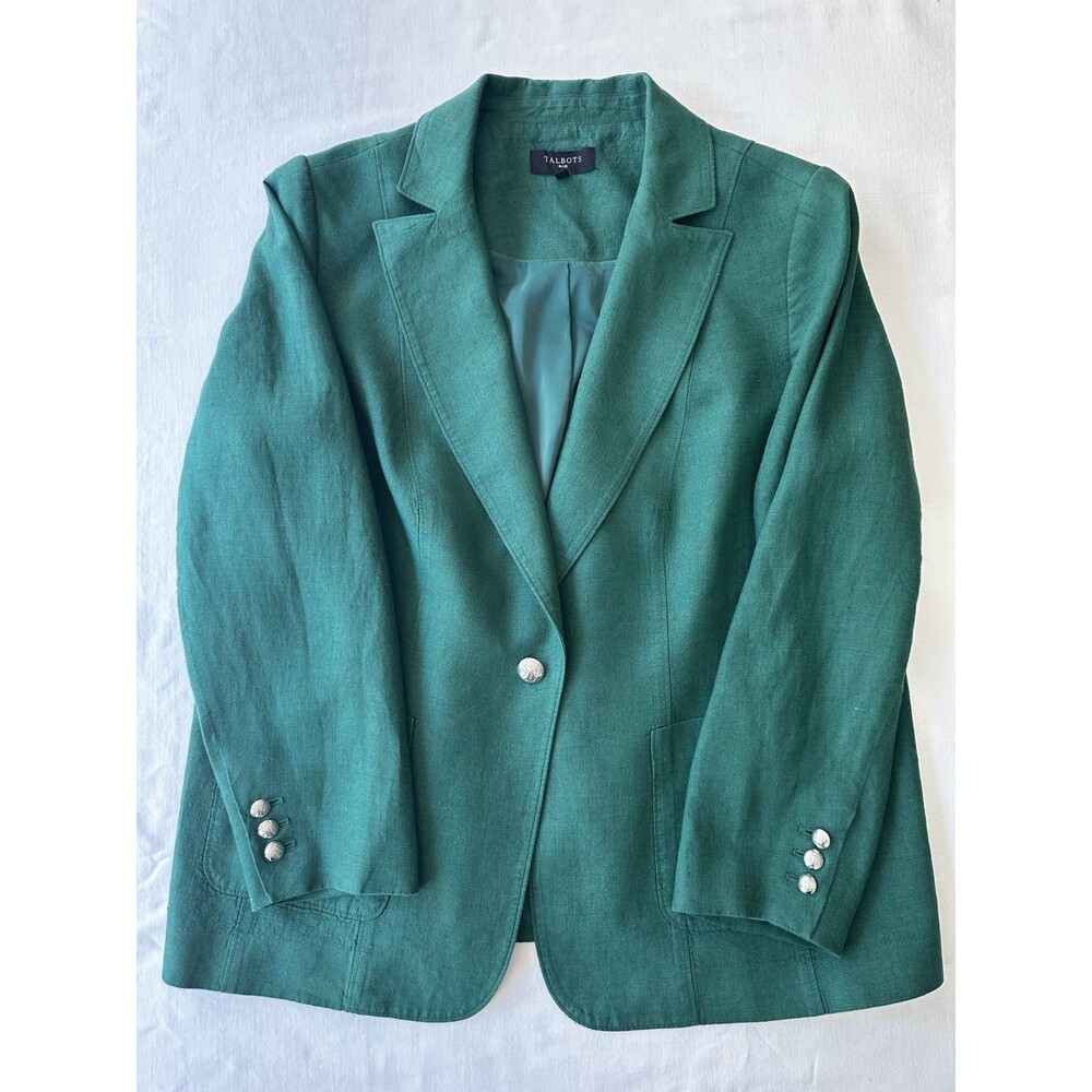 Talbots Seaming Linen Blazer in Heritage Green Size 16W Plus